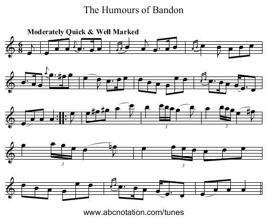 Humours of Bandon, The - staff notation