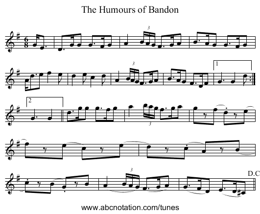 Humours of Bandon, The - staff notation