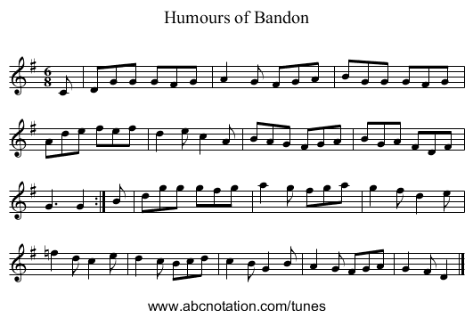 Humours of Bandon - staff notation