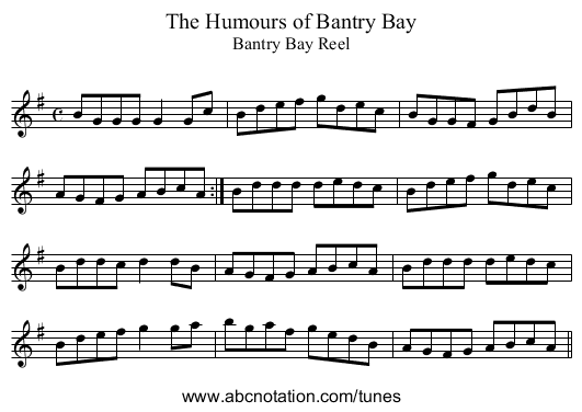 Humours of Bantry Bay, The - staff notation