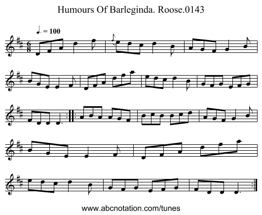 Humours Of Barleginda. Roose.0143 - staff notation