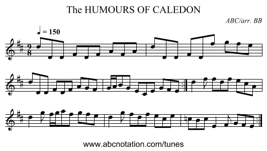 HUMOURS OF CALEDON, The - staff notation