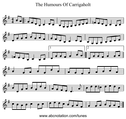 Humours Of Carrigaholt, The - staff notation