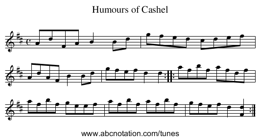 Humours of Cashel - staff notation
