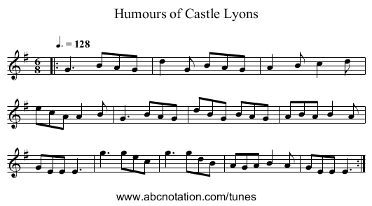 Humours of Castle Lyons - staff notation