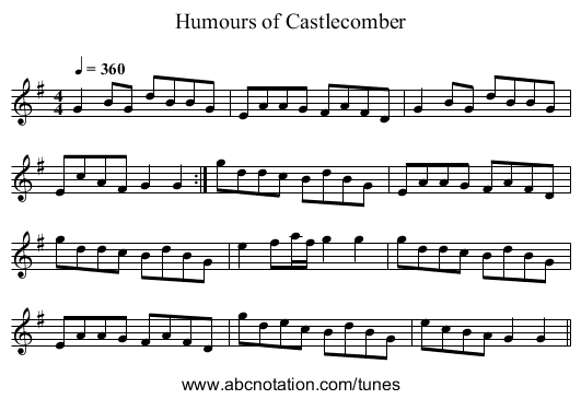 Humours of Castlecomber - staff notation