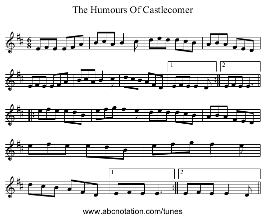 Humours Of Castlecomer, The - staff notation