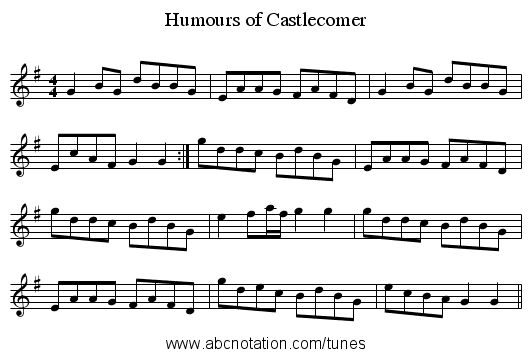Humours of Castlecomer - staff notation