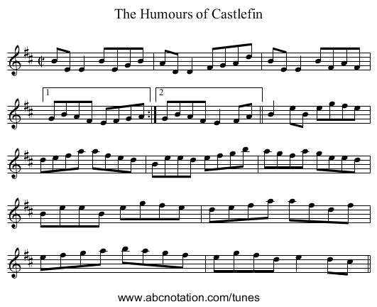 Humours of Castlefin, The - staff notation
