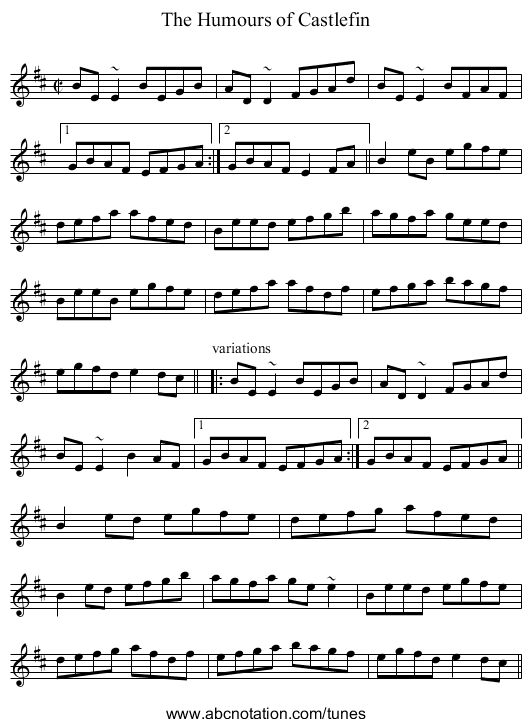Humours of Castlefin, The - staff notation