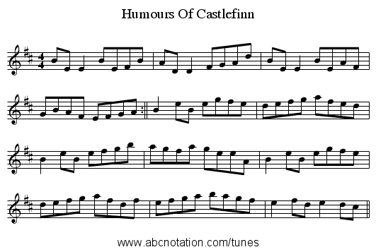 Humours Of Castlefinn - staff notation