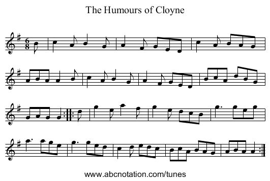 Humours of Cloyne, The - staff notation
