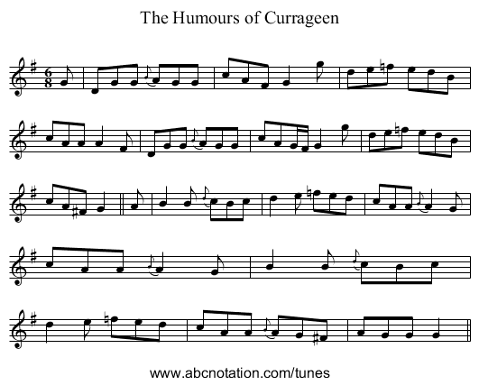 Humours of Currageen, The - staff notation