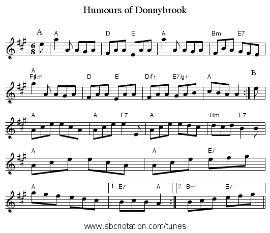 Humours of Donnybrook - staff notation