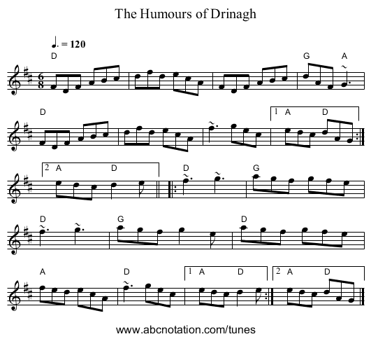 Humours of Drinagh, The - staff notation