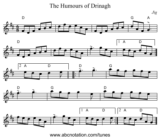 Humours of Drinagh, The - staff notation