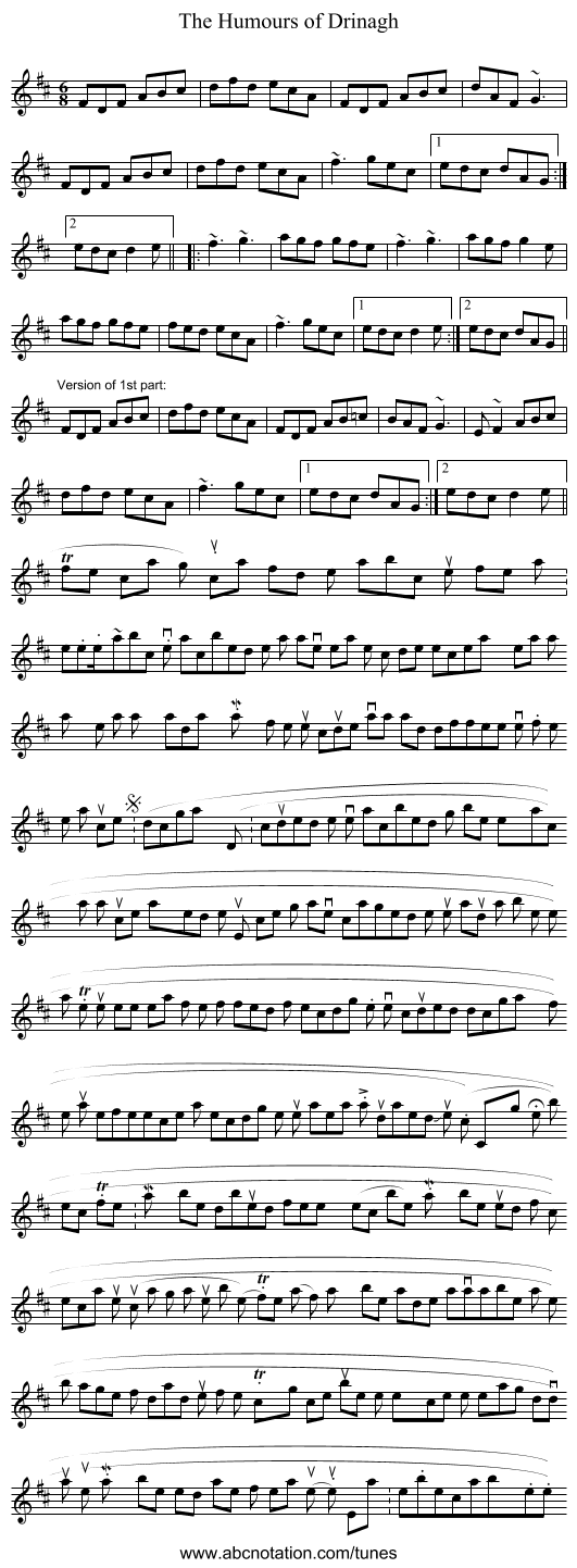 Humours of Drinagh, The - staff notation