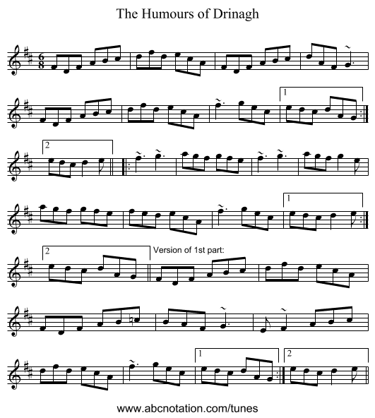 Humours of Drinagh, The - staff notation