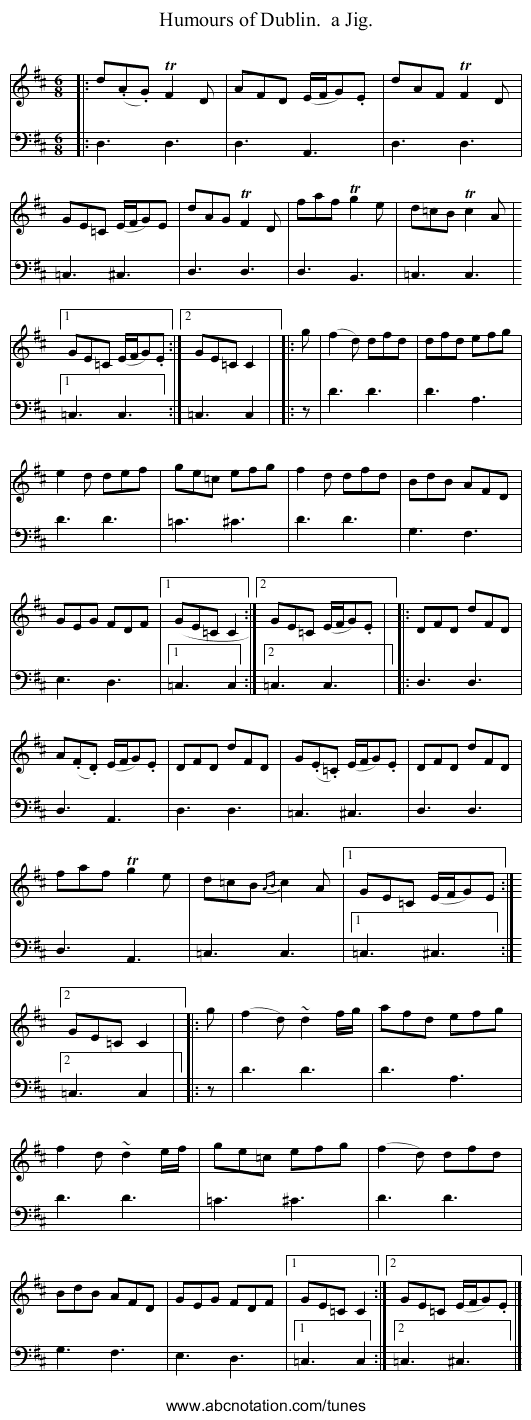 Humours of Dublin.  a Jig. - staff notation