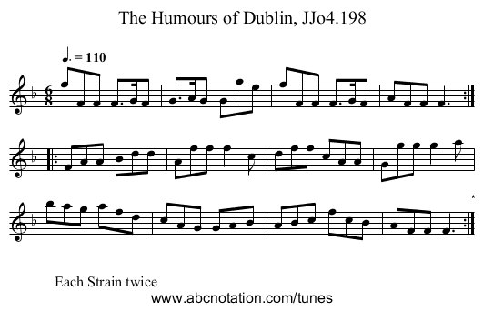 Humours of Dublin, JJo4.198, The - staff notation
