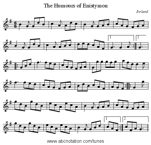 Humours of Enistymon, The - staff notation