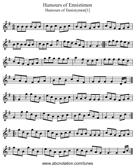 Humours of Ennistimon - staff notation