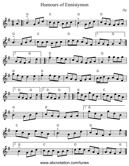 Humours of Ennistymon - staff notation