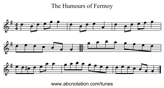 Humours of Fermoy, The - staff notation