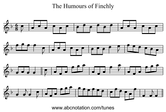 Humours of Finchly, The - staff notation