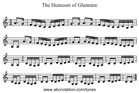 Humours of Glanmire, The - staff notation