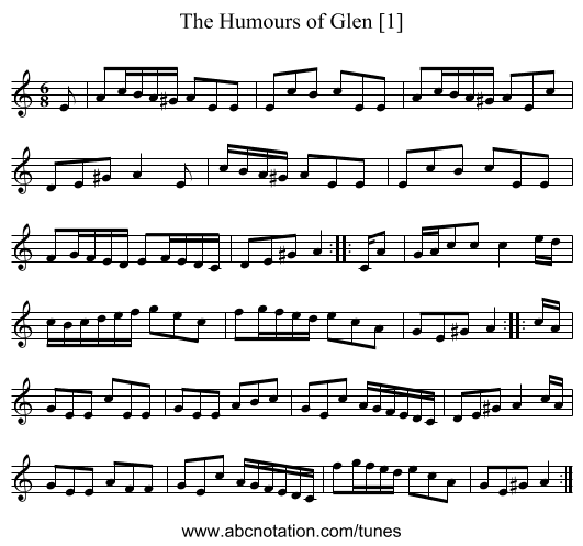 Humours of Glen [1], The - staff notation