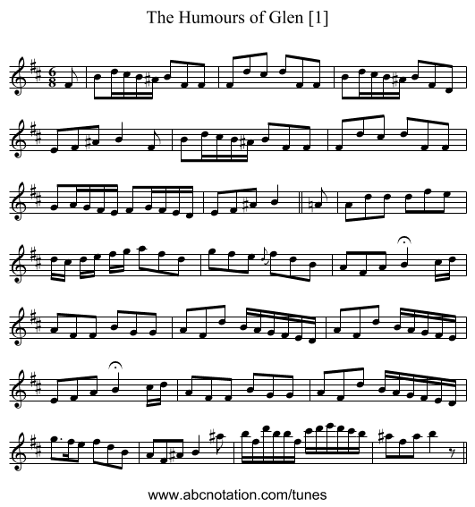 Humours of Glen [1], The - staff notation