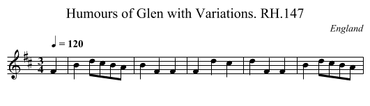 Humours of Glen with Variations. RH.147 - staff notation