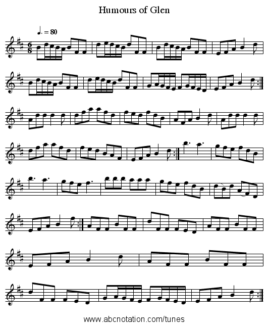 Humours of Glen - staff notation