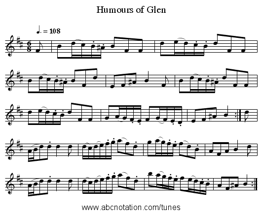 Humours of Glen - staff notation