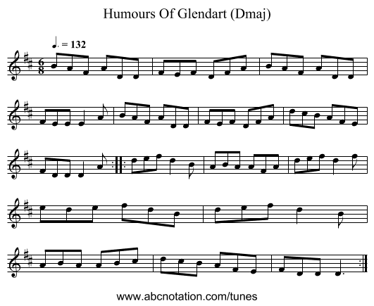 Humours Of Glendart (Dmaj) - staff notation
