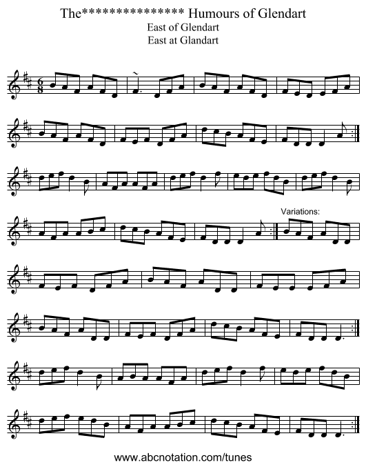 Humours of Glendart, The*************** - staff notation