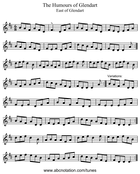 Humours of Glendart, The - staff notation