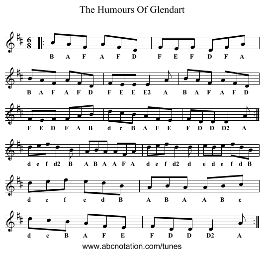Humours Of Glendart, The - staff notation