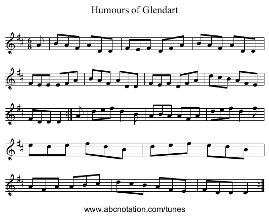 Humours of Glendart - staff notation