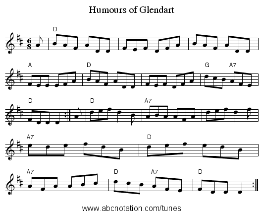 Humours of Glendart - staff notation