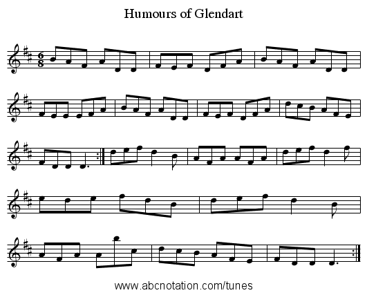 Humours of Glendart - staff notation