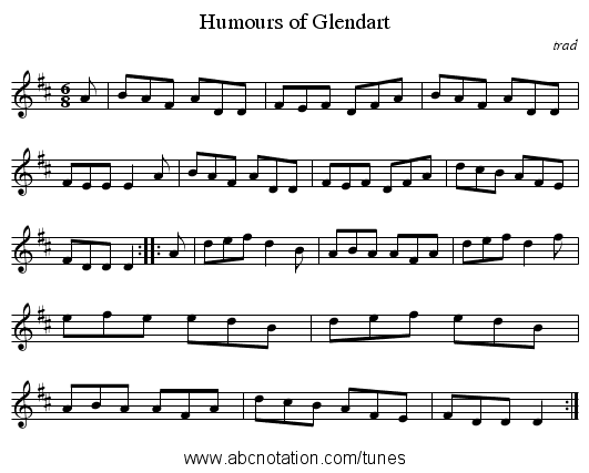Humours of Glendart - staff notation