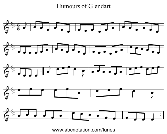 Humours of Glendart - staff notation