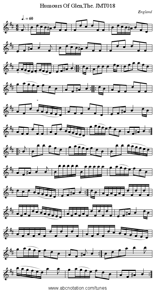 Humours Of Glen,The. JMT018 - staff notation