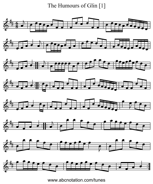 Humours of Glin [1], The - staff notation