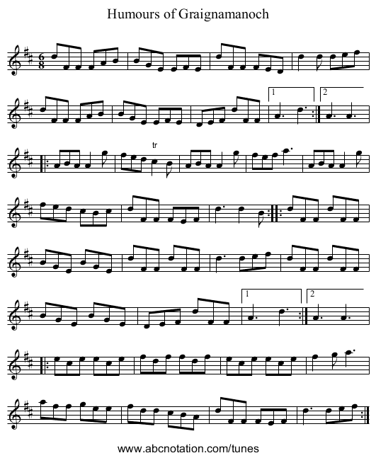 Humours of Graignamanoch - staff notation