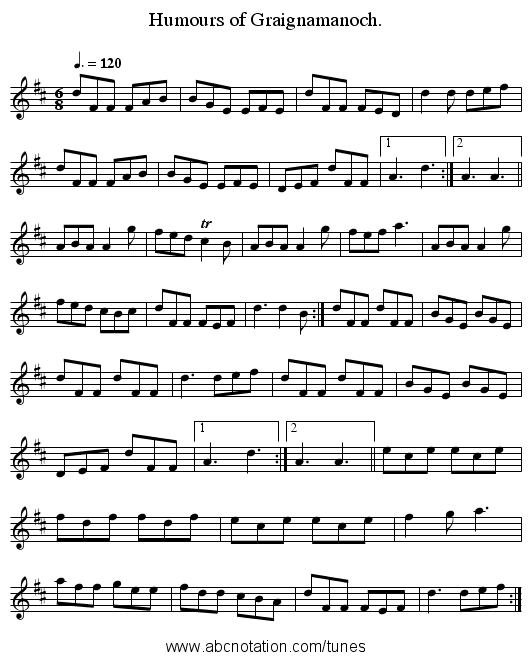 Humours of Graignamanoch. - staff notation