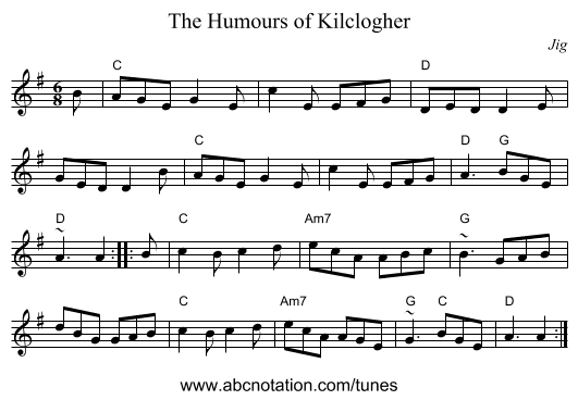 Humours of Kilclogher, The - staff notation