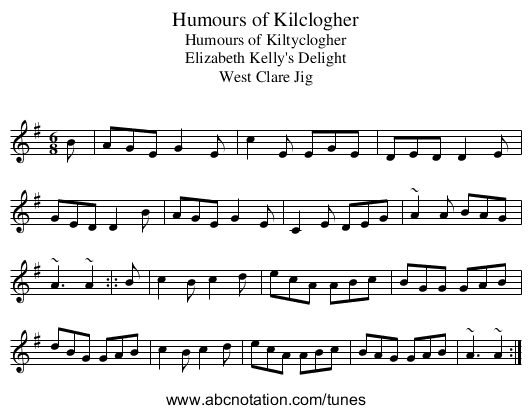 Humours of Kilclogher - staff notation